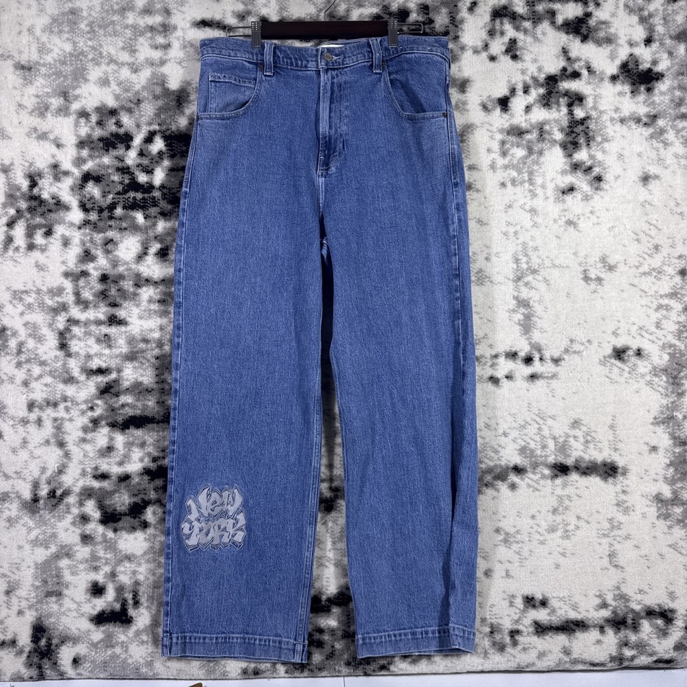 Hollister Super Baggy Jeans Mens 36x32 Embroidered "New York" Y2k Street Punk